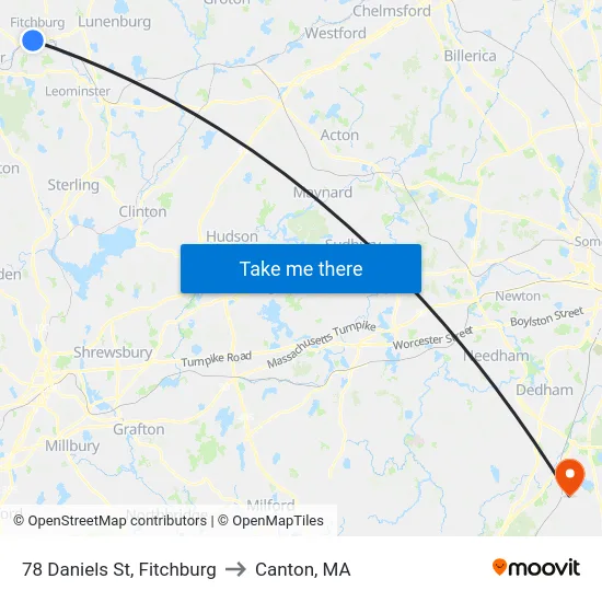 78 Daniels St, Fitchburg to Canton, MA map