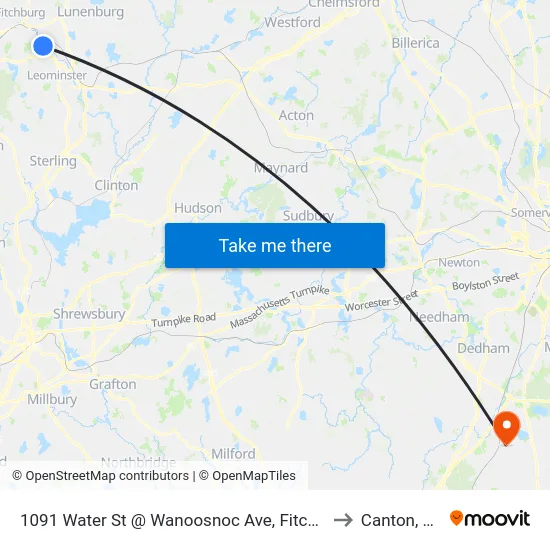 1091 Water St @ Wanoosnoc Ave, Fitchburg to Canton, MA map