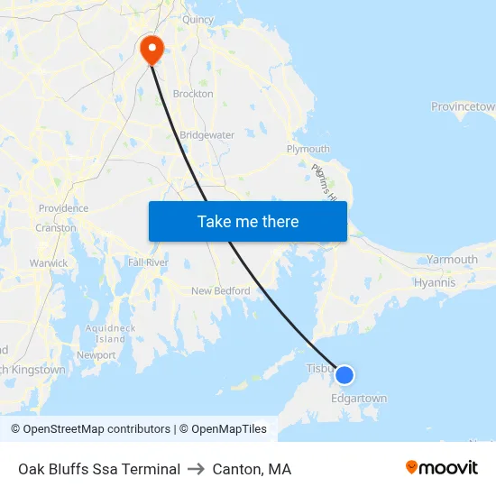 Oak Bluffs Ssa Terminal to Canton, MA map