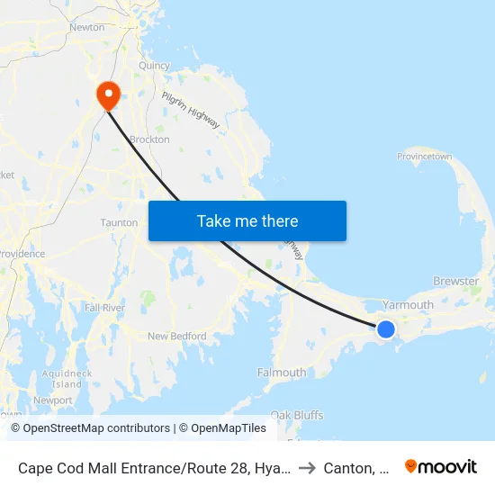 Cape Cod Mall Entrance/Route 28, Hyannis to Canton, MA map