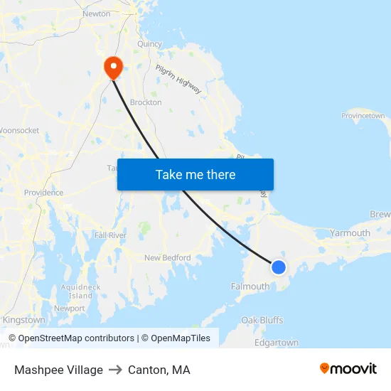 Mashpee Village to Canton, MA map