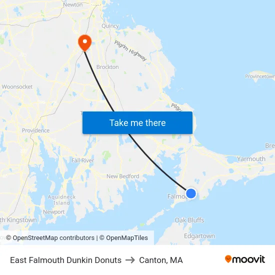 East Falmouth Dunkin Donuts to Canton, MA map