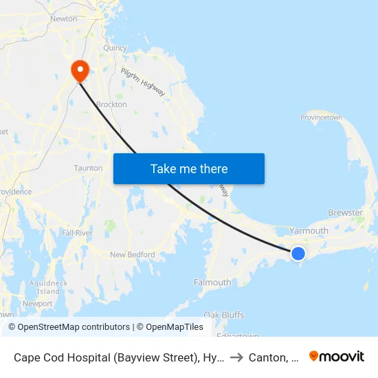 Cape Cod Hospital (Bayview Street), Hyannis to Canton, MA map