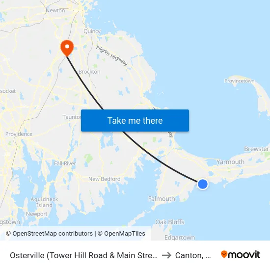 Osterville (Tower Hill Road & Main Street) to Canton, MA map