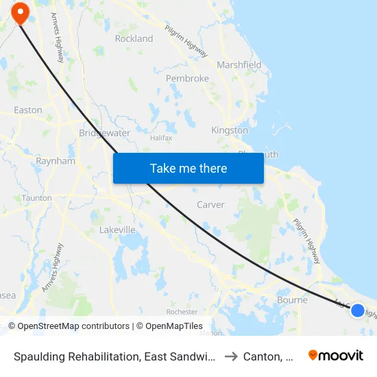 Spaulding Rehabilitation, East Sandwich to Canton, MA map