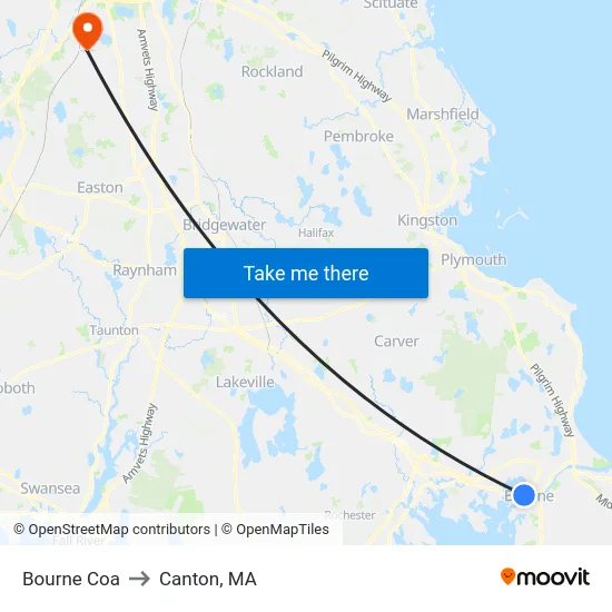 Bourne Coa to Canton, MA map