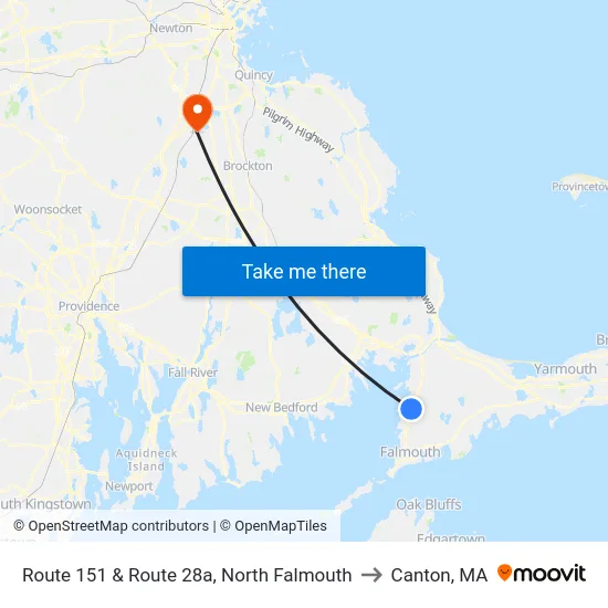 Route 151 & Route 28a, North Falmouth to Canton, MA map