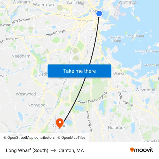 Long Wharf (South) to Canton, MA map