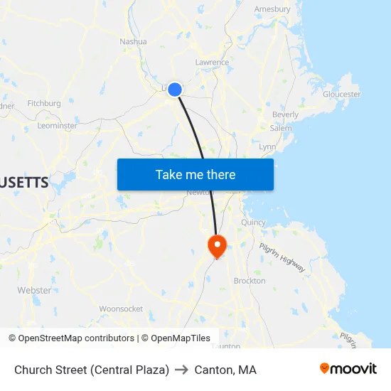 Church Street (Central Plaza) to Canton, MA map