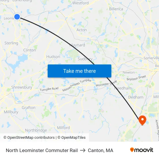 North Leominster Commuter Rail to Canton, MA map
