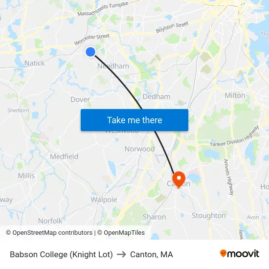 Babson College (Knight Lot) to Canton, MA map