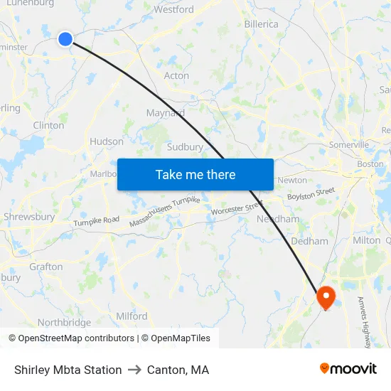 Shirley Mbta Station to Canton, MA map