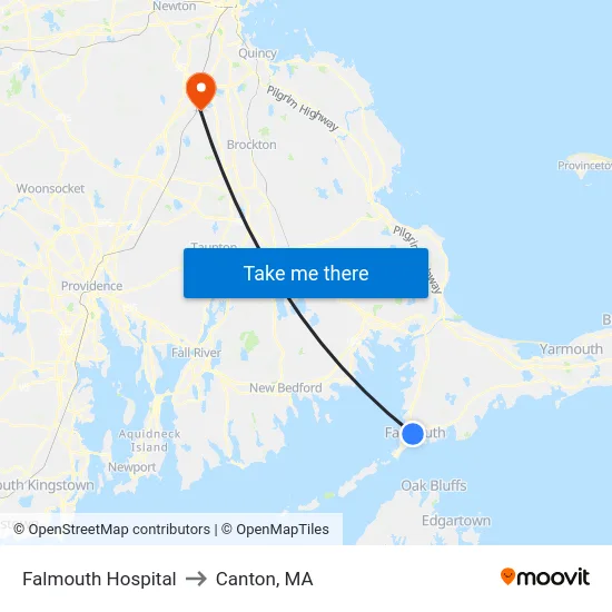 Falmouth Hospital to Canton, MA map