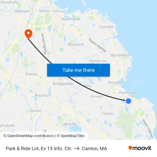 Park & Ride Lot, Ex 13 Info. Ctr. to Canton, MA map