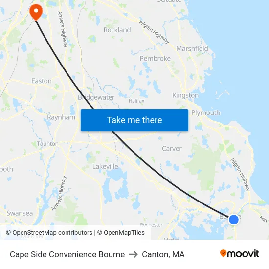 Cape Side Convenience Bourne to Canton, MA map