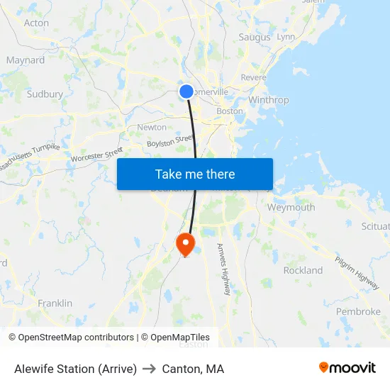 Alewife Station (Arrive) to Canton, MA map
