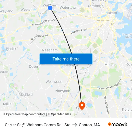 Carter St @ Waltham Comm Rail Sta to Canton, MA map