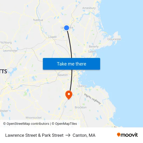 Lawrence Street & Park Street to Canton, MA map