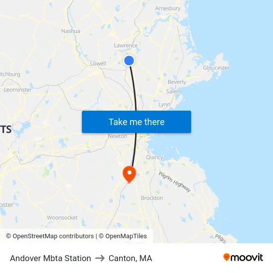 Andover Mbta Station to Canton, MA map