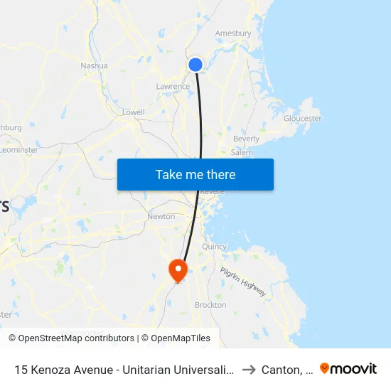 15 Kenoza Avenue - Unitarian Universalist Church to Canton, MA map