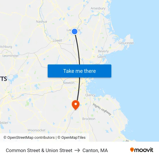 Common Street & Union Street to Canton, MA map