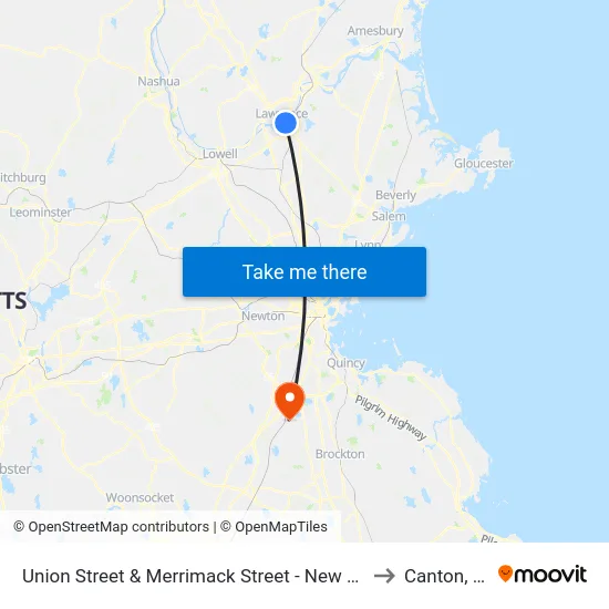 Union Street & Merrimack Street - New Balance to Canton, MA map