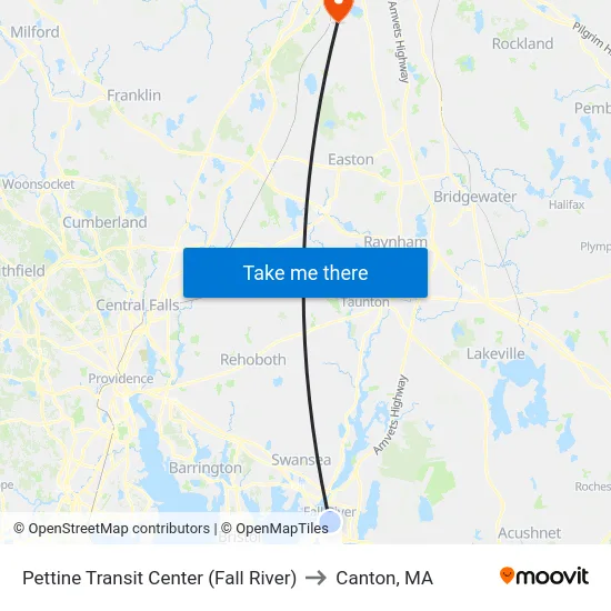 Pettine Transit Center (Fall River) to Canton, MA map