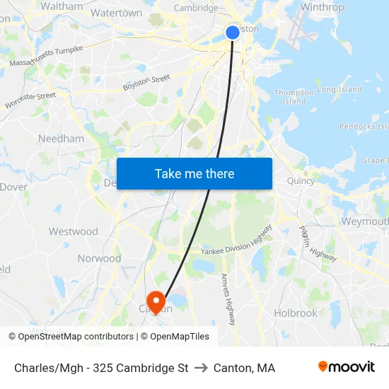 Charles/Mgh - 325 Cambridge St to Canton, MA map