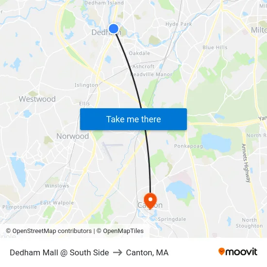 Dedham Mall @ South Side to Canton, MA map
