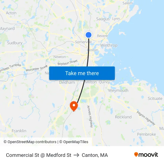 Commercial St @ Medford St to Canton, MA map