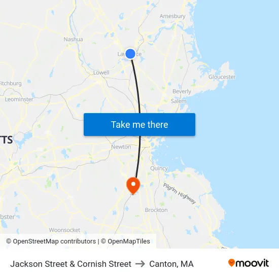 Jackson Street & Cornish Street to Canton, MA map
