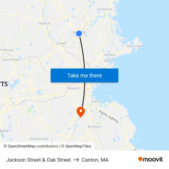 Jackson Street & Oak Street to Canton, MA map