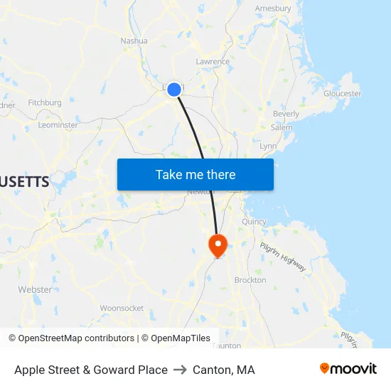 Apple Street & Goward Place to Canton, MA map