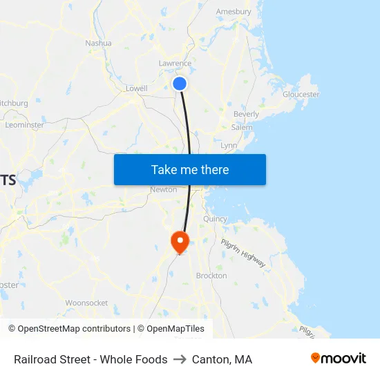 Railroad Street - Whole Foods to Canton, MA map