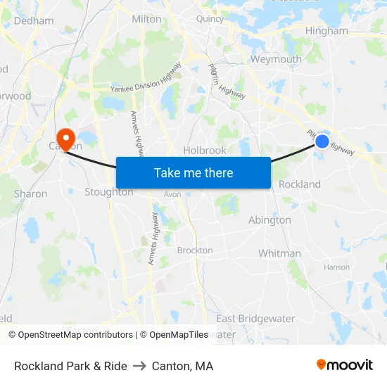 Rockland Park & Ride to Canton, MA map