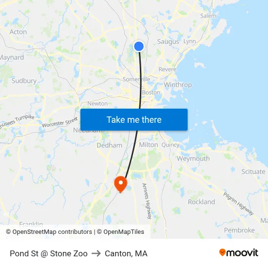 Pond St @ Stone Zoo to Canton, MA map