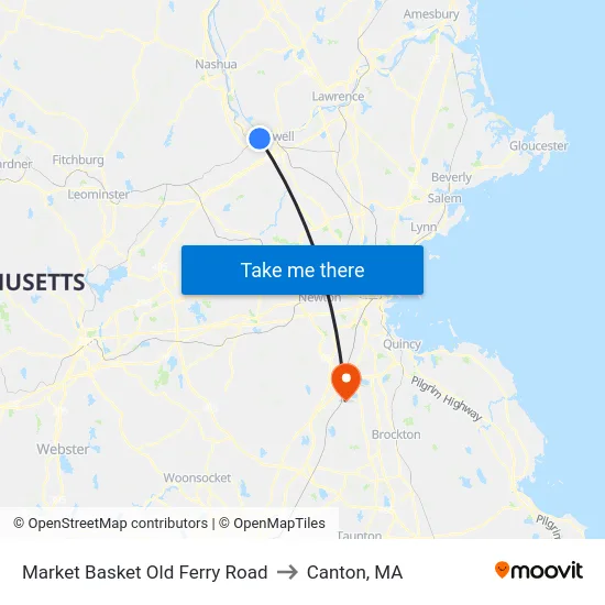 Market Basket Old Ferry Road to Canton, MA map