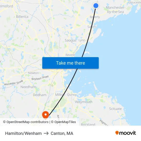 Hamilton/Wenham to Canton, MA map