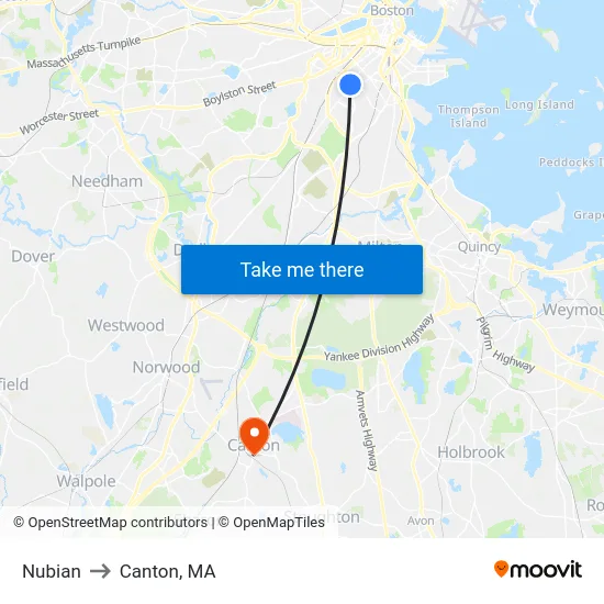 Nubian to Canton, MA map