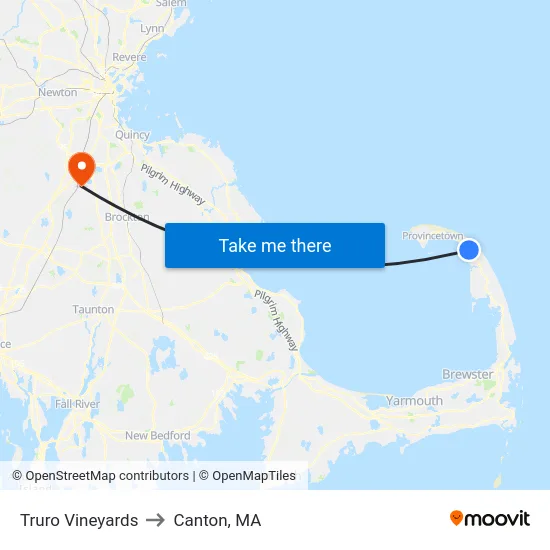 Truro Vineyards to Canton, MA map