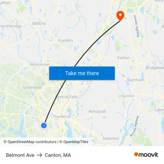 Belmont Ave to Canton, MA map