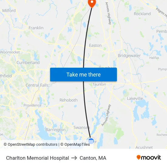 Charlton Memorial Hospital to Canton, MA map