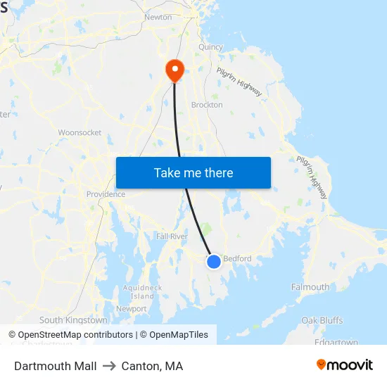 Dartmouth Mall to Canton, MA map