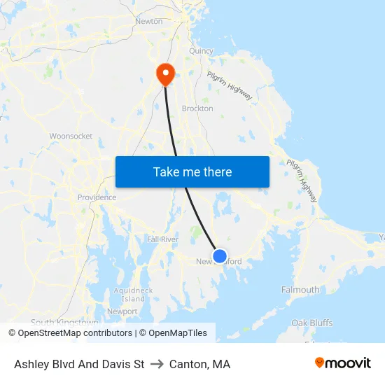 Ashley Blvd And Davis St to Canton, MA map
