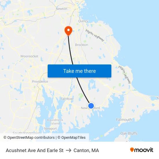 Acushnet Ave And Earle St to Canton, MA map