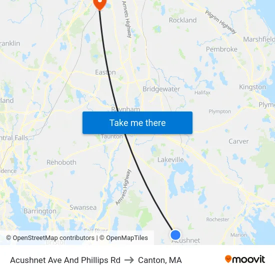 Acushnet Ave And Phillips Rd to Canton, MA map