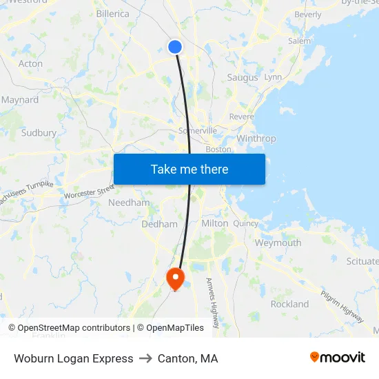 Woburn Logan Express to Canton, MA map