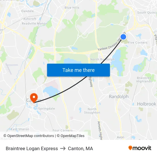 Braintree Logan Express to Canton, MA map