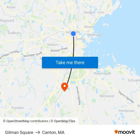 Gilman Square to Canton, MA map