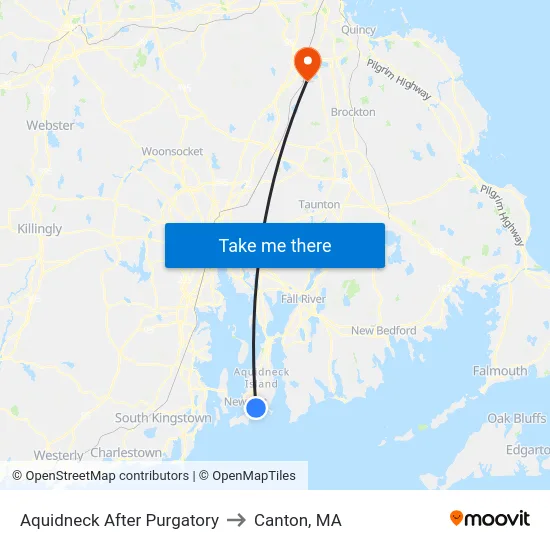 Aquidneck After Purgatory to Canton, MA map